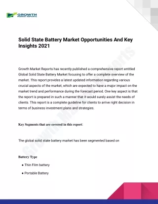 Solid State Battery Market