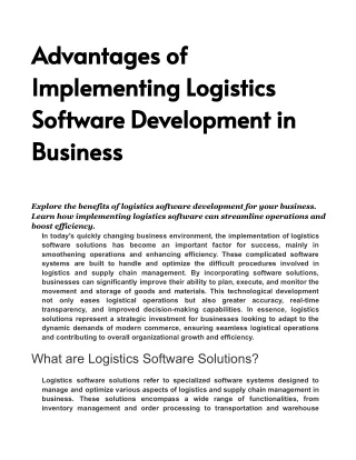 Advantages of Implementing Logistics Software Development in Business