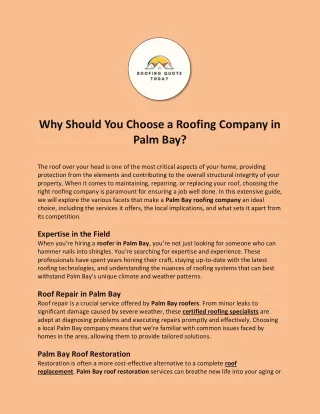 Why Should You Choose a Roofing Company in Palm Bay?