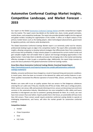 Automotive Conformal Coatings Market Insights