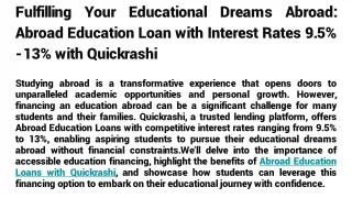 Fulfilling Your Educational Dreams Abroad_ Abroad Education Loan with Interest Rates 9.5% - 13% with Quickrashi