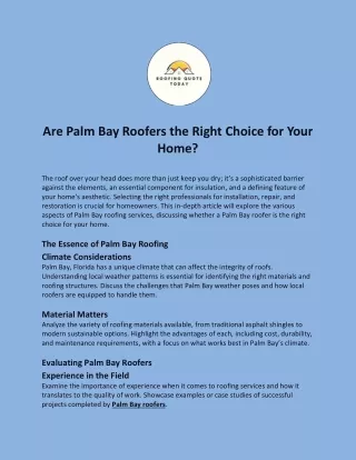 Are Palm Bay Roofers the Right Choice for Your Home?