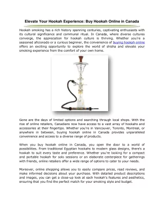 Elevate Your Hookah Experience: Buy Hookah Online in Canada