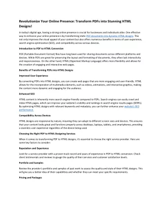 Revolutionize Your Online Presence-Transform PDFs into Stunning HTML Designs!