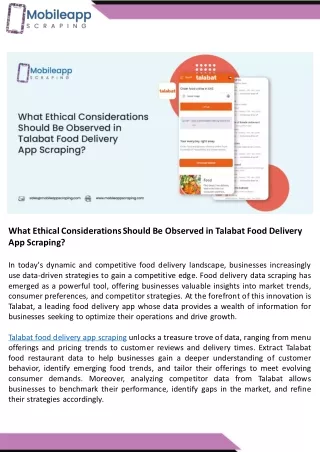 What Ethical Considerations Should Be Observed in Talabat Food Delivery App Scraping