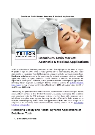 Botulinum Toxin Market: Aesthetic & Medical Applications