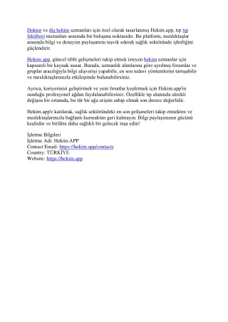 Sağlık Alanında İnovasyon ve Bilgi Paylaşımı Hekim.app