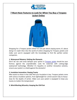 7 Must-Have Features to Look for When You Buy a Trespass Jacket Online