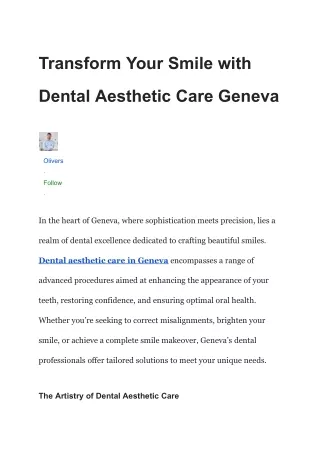 Transform Your Smile with Dental Aesthetic Care Geneva