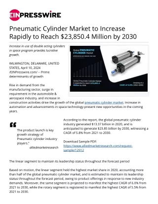 Pneumatic Cylinder Market Innovations, and Top Winning Strategies 2030