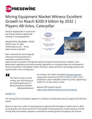 Mining Equipment Market Key Companies, Applications, Upcoming Trends 2032