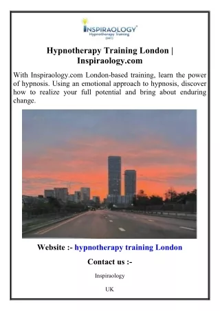 Hypnotherapy Training London  Inspiraology.com