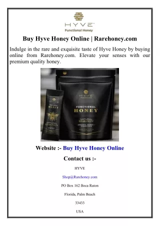 Buy Hyve Honey Online  Rarehoney.com