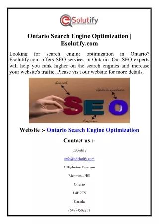 Ontario Search Engine Optimization  Esolutify.com