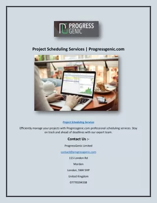 Project Scheduling Services | Progressgenic.com