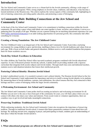 A Community Hub: Building Connections at the Jew School and Community Center