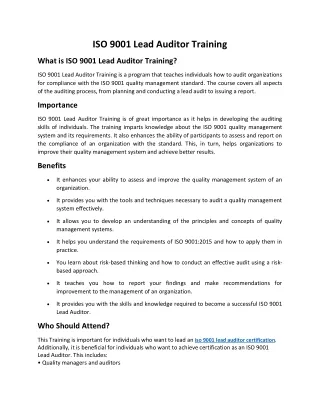 ISO 9001 Lead Auditor Certification