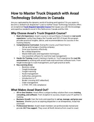 Master Truck Dispatch with Avaal Technology Solutions in Canada