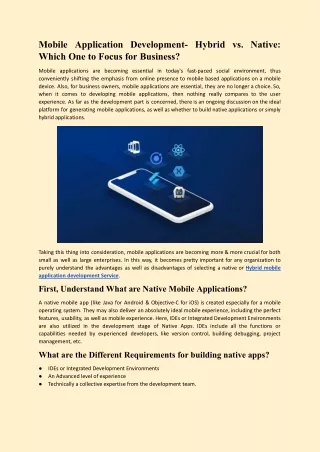 Mobile Application Development- Hybrid vs. Native Which One to Focus