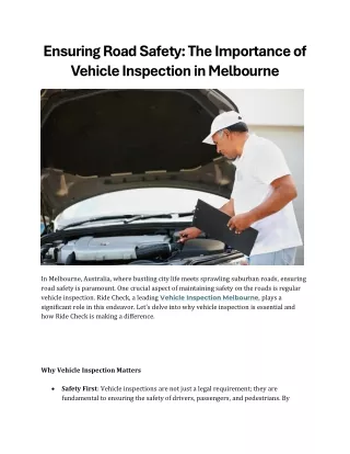 Ensuring Road Safety The Importance of Vehicle Inspection in Melbourne