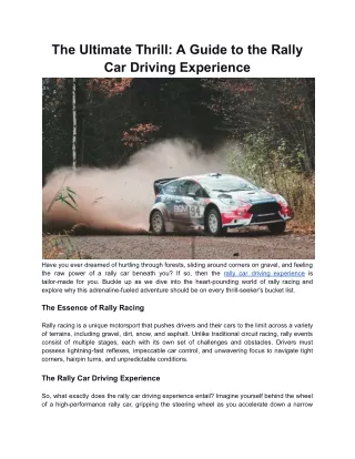 The Ultimate Thrill: A Guide to the Rally Car Driving Experience