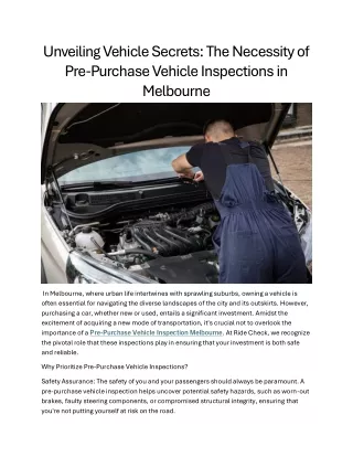 The Necessity of Pre-Purchase Vehicle Inspections in Melbourne