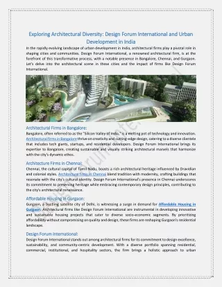 Exploring Architectural Diversity Design Forum International and Urban Development in India