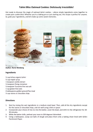 Allergy-Friendly Oatmeal Tahini Cookies