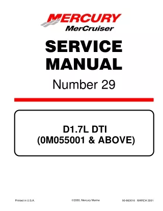 Mercury MerCruiser D1.7L DTI (0M055001 and Above) Service Repair Manual