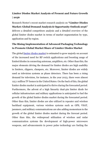 Limiter Diodes Market: Analysis of Present and Future Growth | 2036