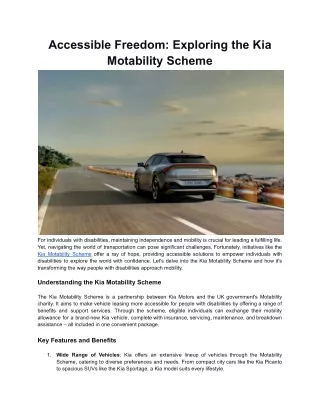 Accessible Freedom: Exploring the Kia Motability Scheme