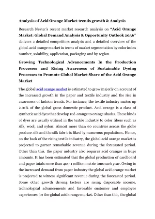 Acid Orange Market Share: Key Trends