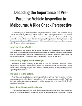 Decoding the Importance of Pre-Purchase Vehicle Inspection in Melbourne