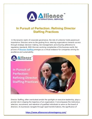 In Pursuit of Perfection Refining Director Staffing Practices