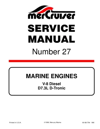 MERCURY MERCRUISER MARINE ENGINE V-8 DIESEL, D7.3L D-TRONIC 1998 Service Repair Manual