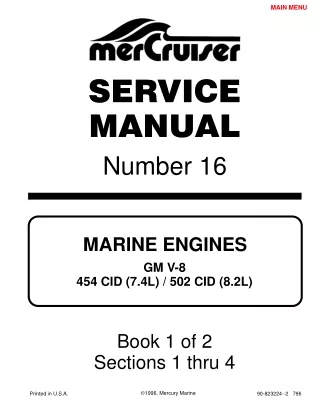 MERCURY MERCRUISER MARINE ENGINES GM V8 454 CID (7.4L) & 502 CID (8.2L) 1993 Service Repair Manual