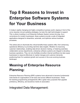 Top 8 Reasons to Invest in Enterprise Software Systems for Your Business