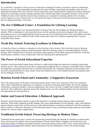 Shaping the Leaders of Tomorrow: The Impact of Houston's Jewish Educational Expe