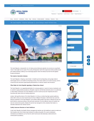 The Czech Republic: A Premier Destination in Central Europe’s Health Tourism Sce