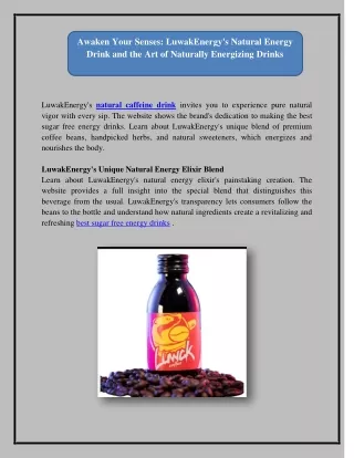 Awaken Your Senses LuwakEnergy's Natural Energy Drink and the Art of Naturally Energizing Drinks