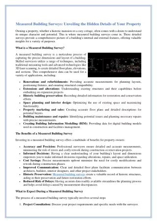 Measured Building Surveys - Unveiling the Hidden Details of Your Property