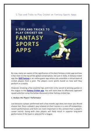 5 Tips and Tricks to Play Cricket on Fantasy Sports Apps