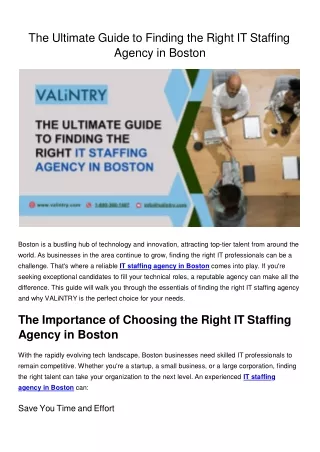 The Ultimate Guide to Finding the Right IT Staffing Agency in Boston