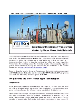 Data Center Distribution Transformer Market by Three Phase: Details Inside