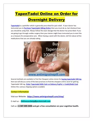 TapenTadol Online on Order for Overnight Delivery 2024