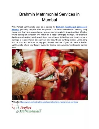 Brahmin Matrimonial Services in Mumbai