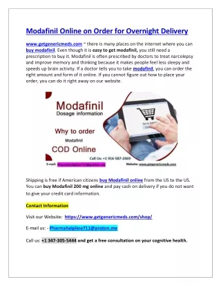 Modafinil Online on Order for Overnight Delivery