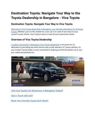 Destination Toyota_ Navigate Your Way to the Toyota Dealership in Bangalore - Viva Toyota