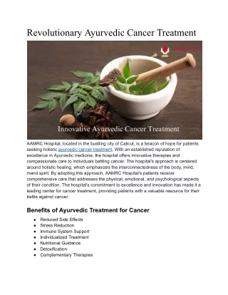 Revolutionary Ayurvedic Cancer Treatment