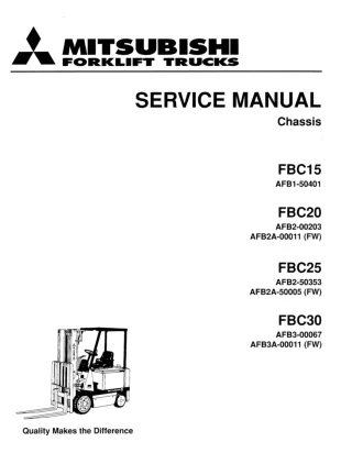 Mitsubishi FBC30 Forklift Trucks Service Repair Manual SN AFB3-00067, AFB3A-00011 (FW)